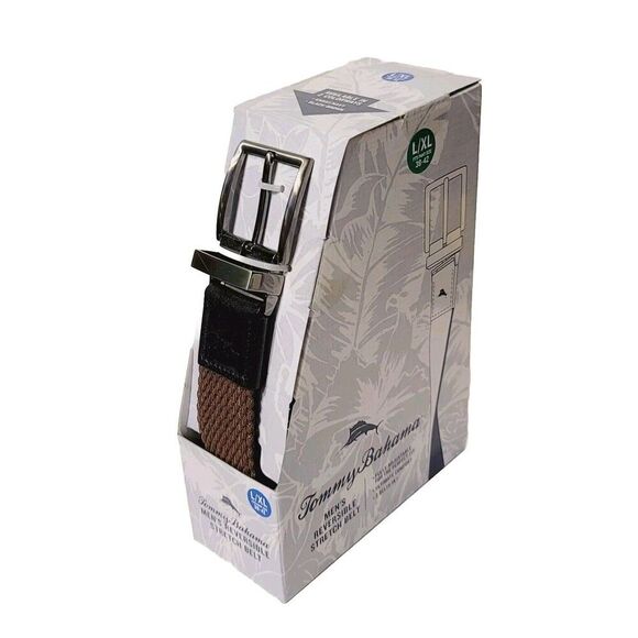 Tommy Bahama Mens Stretch Reversible Braided Belt Leather Black Brown L/XL 38-42 - Picture 6 of 12